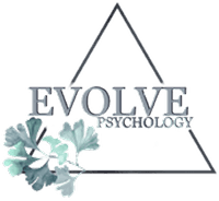 Evolve Psychology logo with leaf design.