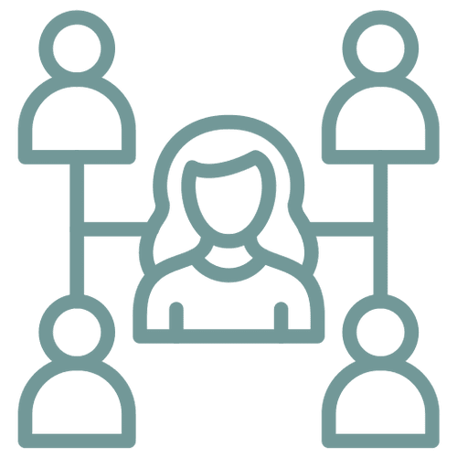 1 Network diagram with connected people icons.