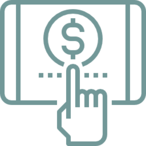 3 Touchscreen with dollar sign and pointing finger.