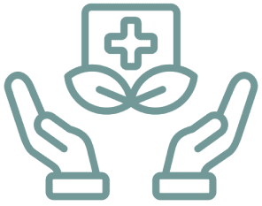 Mask group (13) Hands holding medical symbol and leaves.